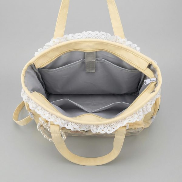 Yellow Kawaii Y2K Convertible Ita Bag with Clear Window for Pin Display — ita bag detail view