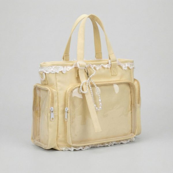 Yellow Kawaii Y2K Convertible Ita Bag with Clear Window for Pin Display — ita bag detail view