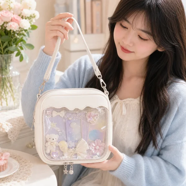 Small Convertible Ita Bag with Clear Window for Pin Display