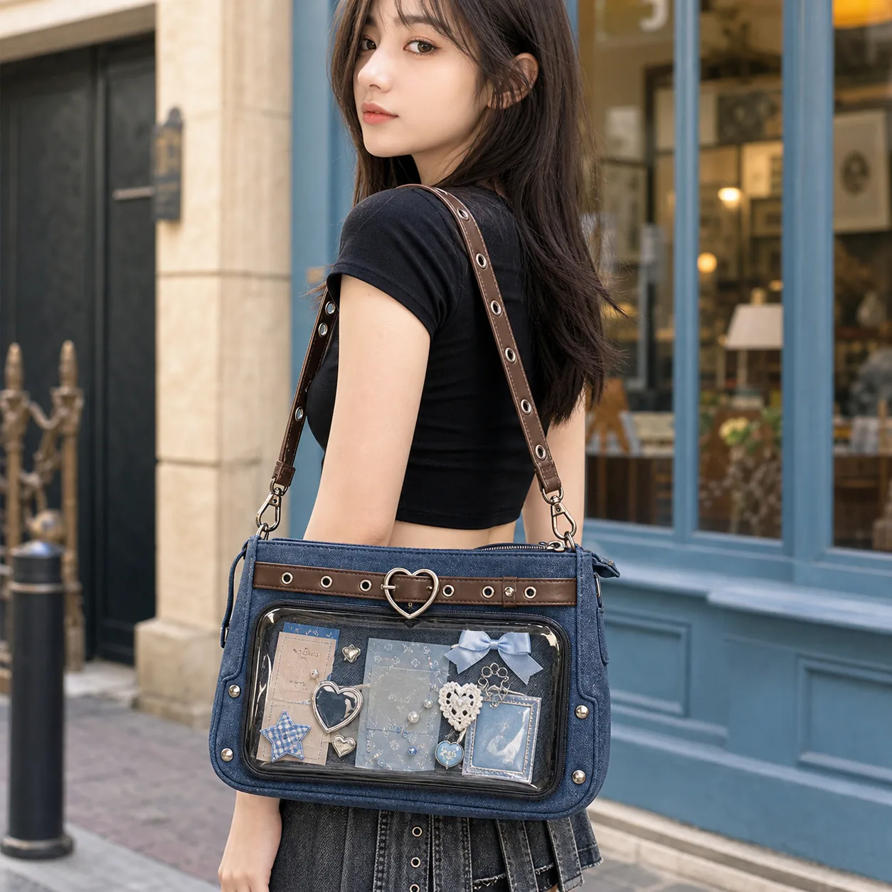 Y2K Vintage Ita Bag with Clear Window for Plushies and Pins