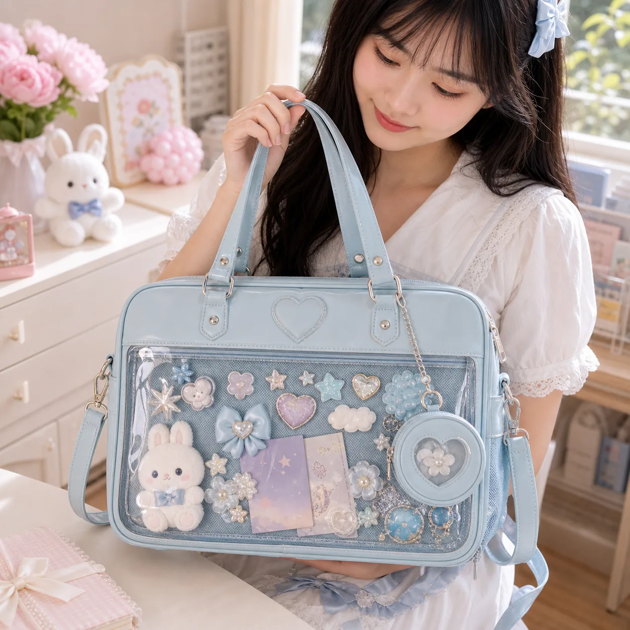 Kawaii Convertible Ita Bag with Clear Window for Pin Display Kawaii Convertible Ita Bag with Clear Window for Pin Display