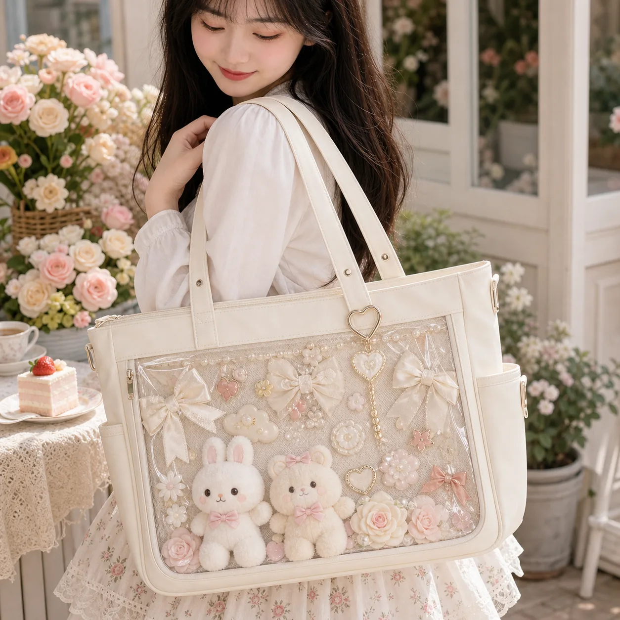 Large Ita Tote Bag with Clear Window for Plushies and Pins Large Ita Tote Bag with Clear Window for Plushies and Pins