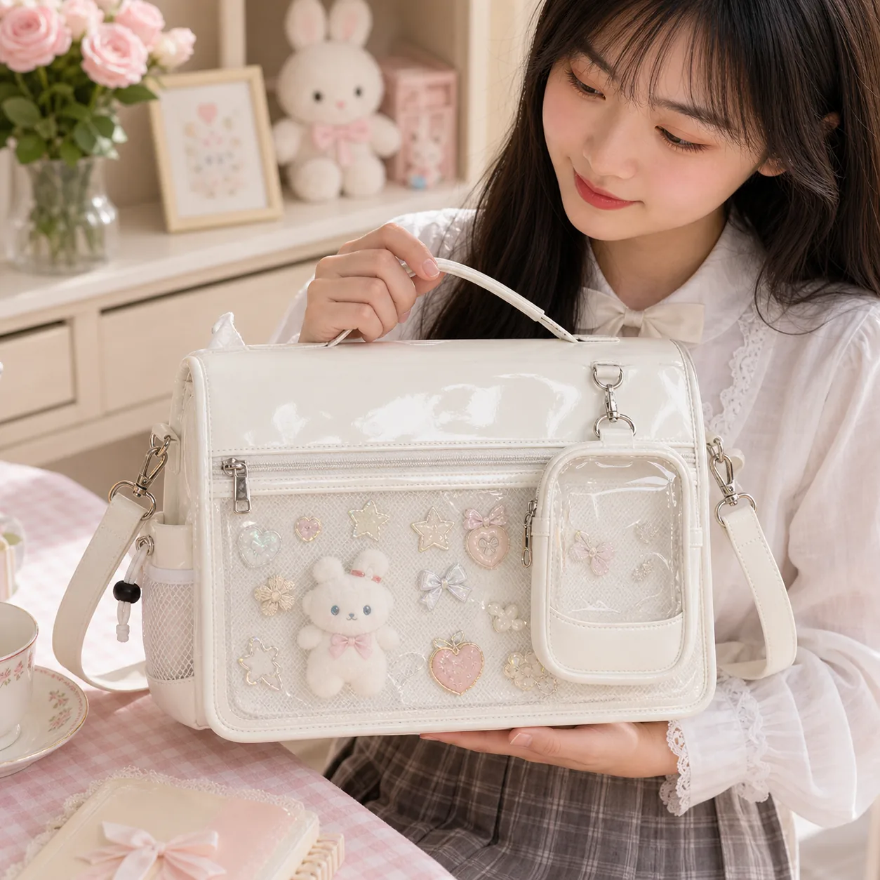 White Ita Shoulder Bag for Plushies and Pins White Ita Shoulder Bag for Plushies and Pins