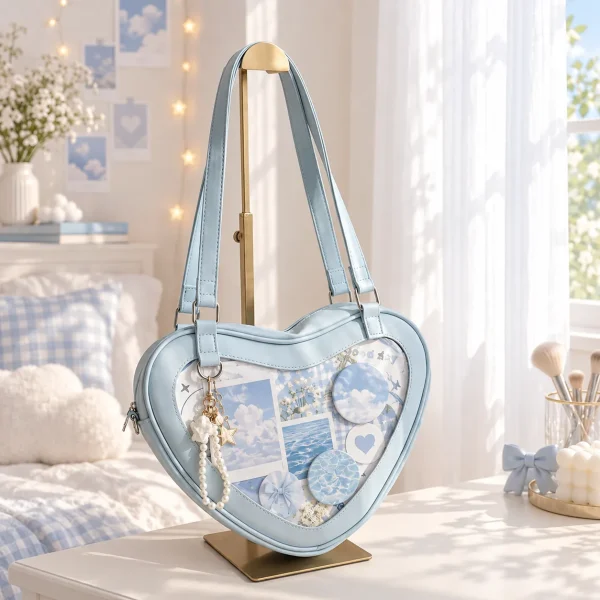 kawaii-heart-ita-shoulder-bag-with-clear-window-for-photocards-and-pins featured product image - YourItBag