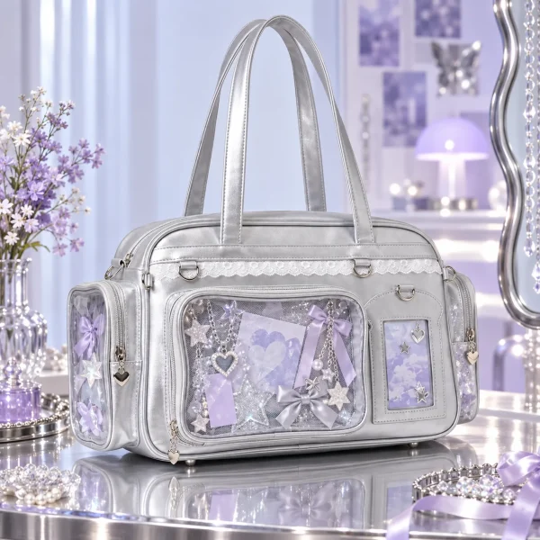 large-silver-kawaii-y2k-ita-backpack-with-clear-window-for-photocards-and-pins featured product image - YourItBag
