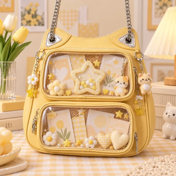 large-yellow-kawaii-y2k-ita-backpack-with-clear-window-for-photocards-and-pins featured product image - YourItBag