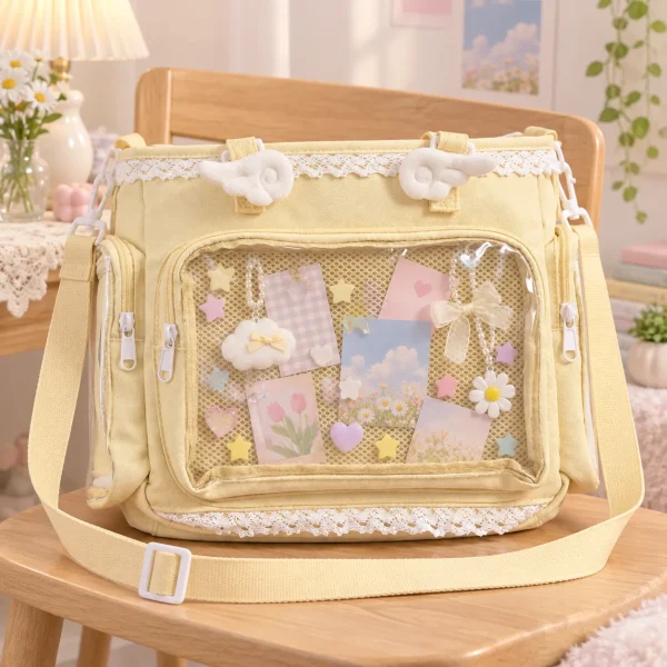 yellow-kawaii-y2k-convertible-ita-bag-with-clear-window-for-pin-display featured product image - YourItBag